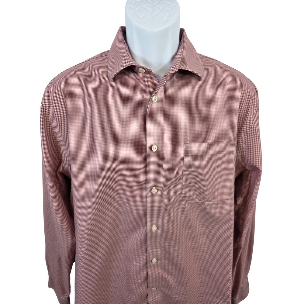 Pronto Uomo Mens Dress Shirt 16 1/2 34/35 Red Checkered Non Iron Button Up /B133
